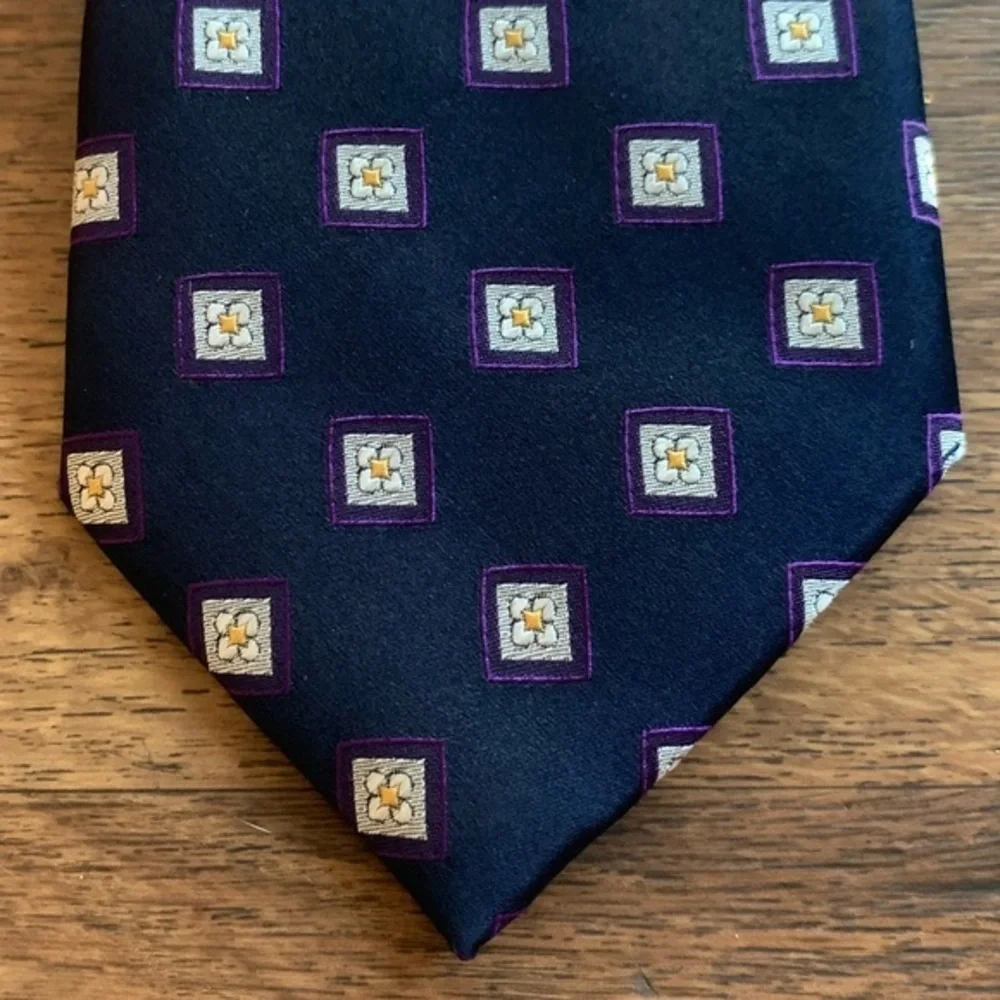 Canali Blue Purple & White Floral Squares Tie